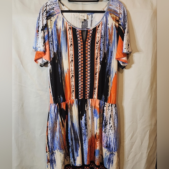 BEIGE BY ECI Colorful Short sleeve Dress Sz Large - Picture 1 of 13